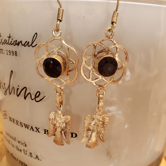 GENUINE ONYX .925 SILVER ANGEL earrings - Picture 2 of 4